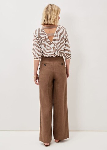 Phase Eight Cassandra Linen Wide Legs Trousers Brown Canada | LWGVKF-739